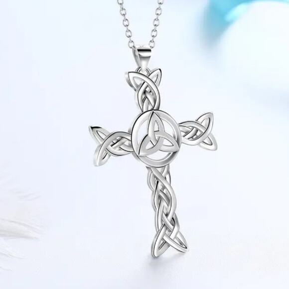 Silver Celtic Cross Necklace Hollow Christian Faith Christmas Birthday Gift NEW! - Picture 3 of 6